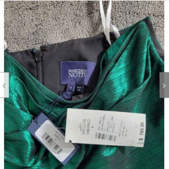 NWT Marchesa Notte Emerald Strapless Metallic Lame Gown Dress 4 - Picture 8 of 11
